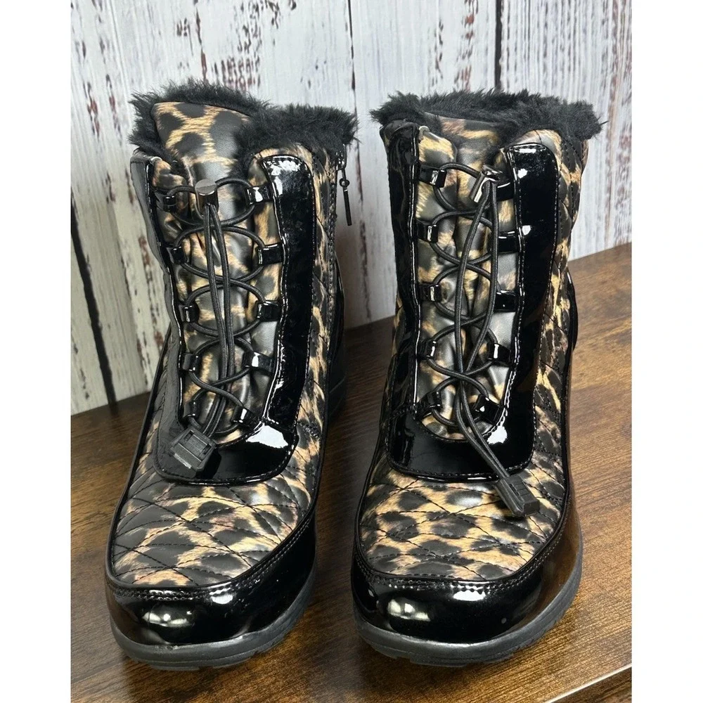 Khombu Molly Waterproof‎ Side-Zip Winter Ankle Boots Women's 8.5 Black Leopard
